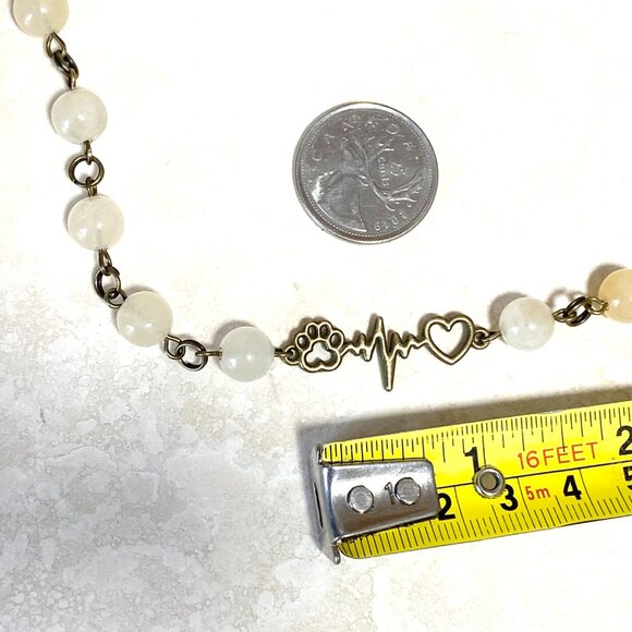 Natural Yellow Aventurine Necklace, Bronze Paw Print Heart Beat+Genuine Gemstone - Picture 12 of 14